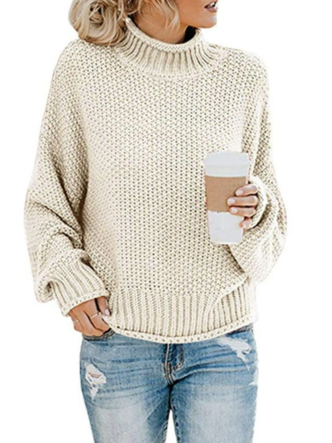 Blue Zone Planet |  Dropped Shoulder Rolled Hem Sweater