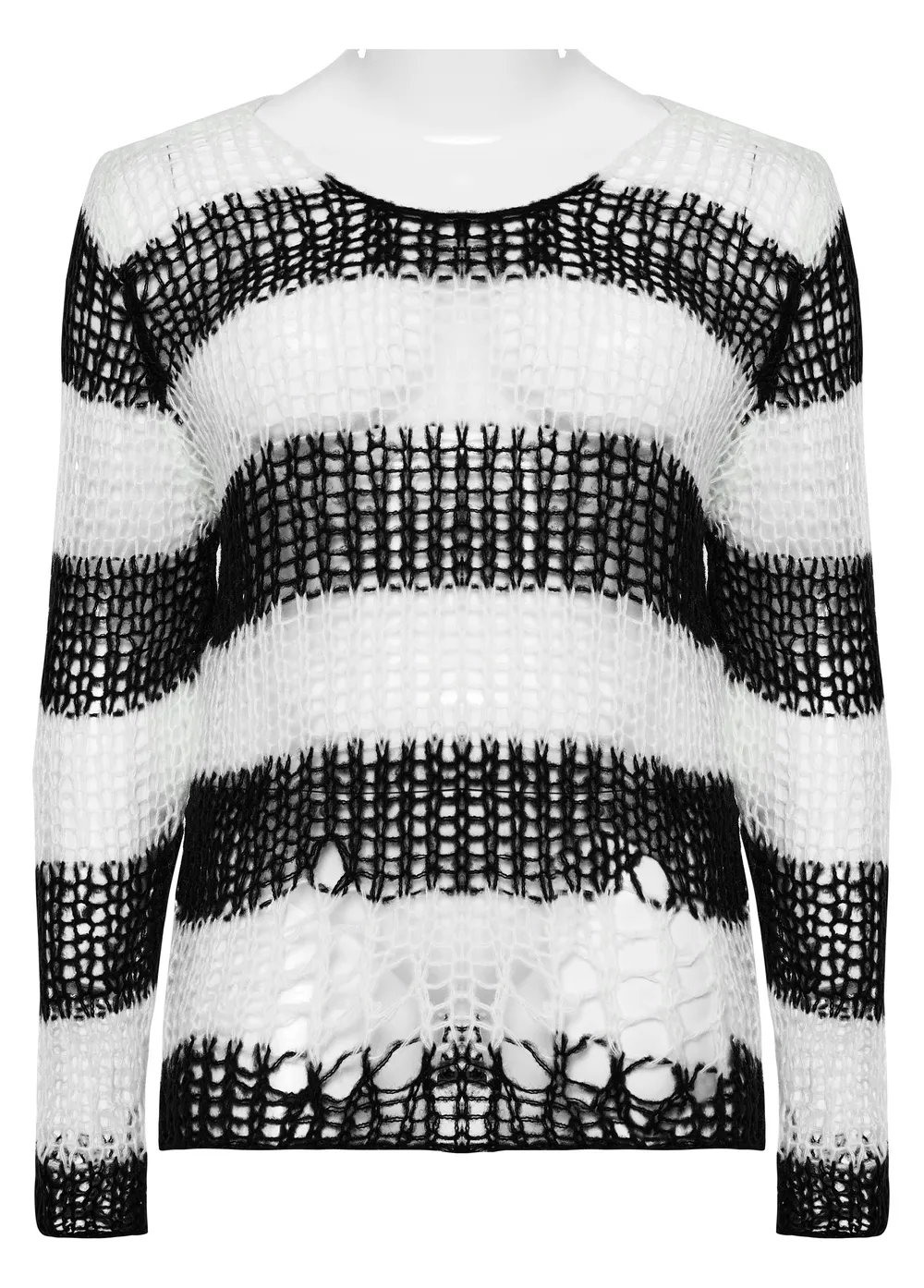 Stylish Mohair Striped Pullover with Irregular Holes