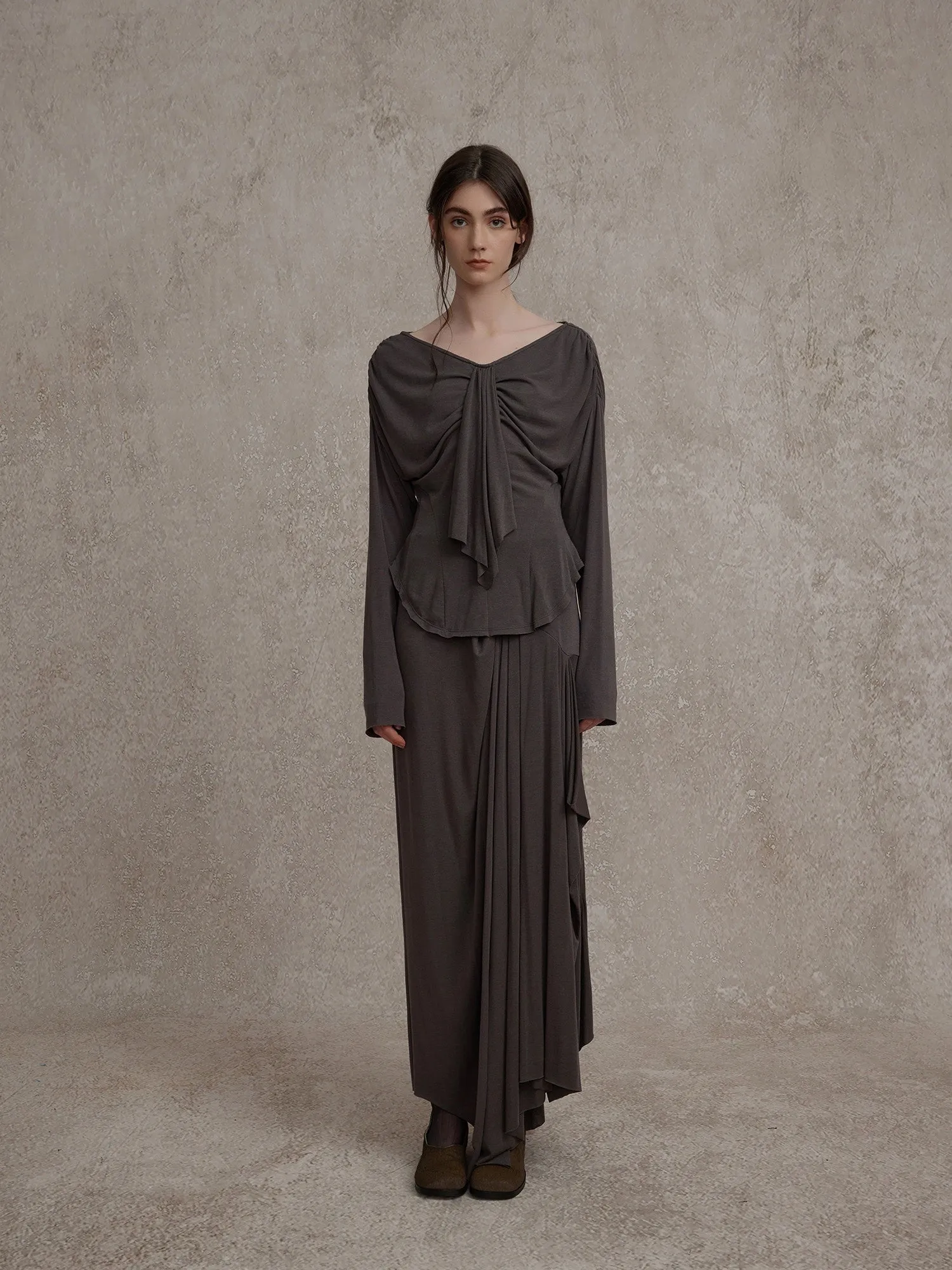 Vampire Gray Swing Knitted Maxi Skirt